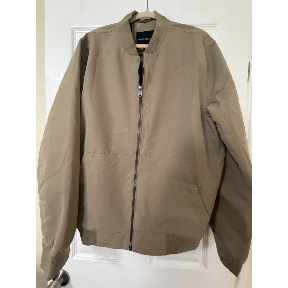 Lucky Brand Men's Khaki Bomber Jacket XL Full Zip Lined Zipped Pockets new
